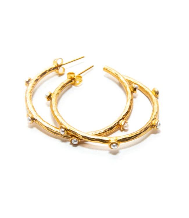 RM KANDY Gold Hoop Earrings with Beaded Pearls