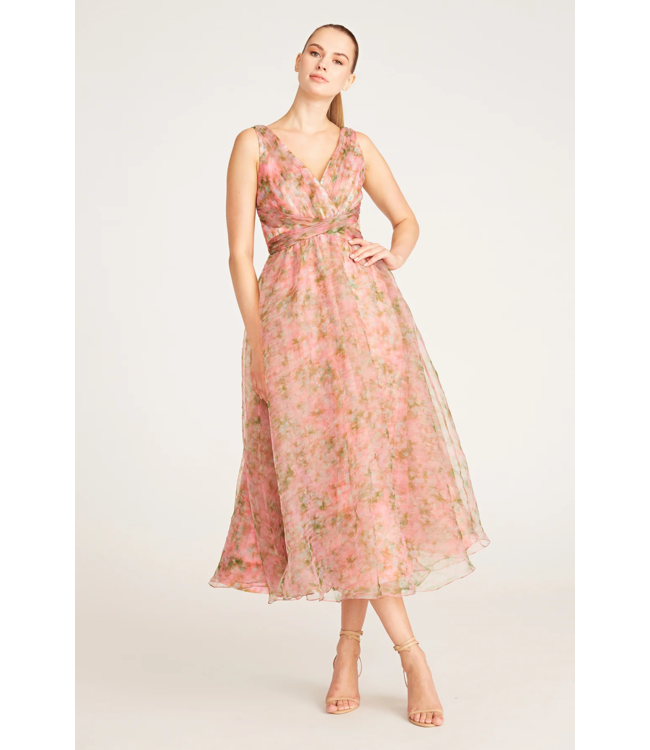 Theia Conner V-Neck Tea Length Dress