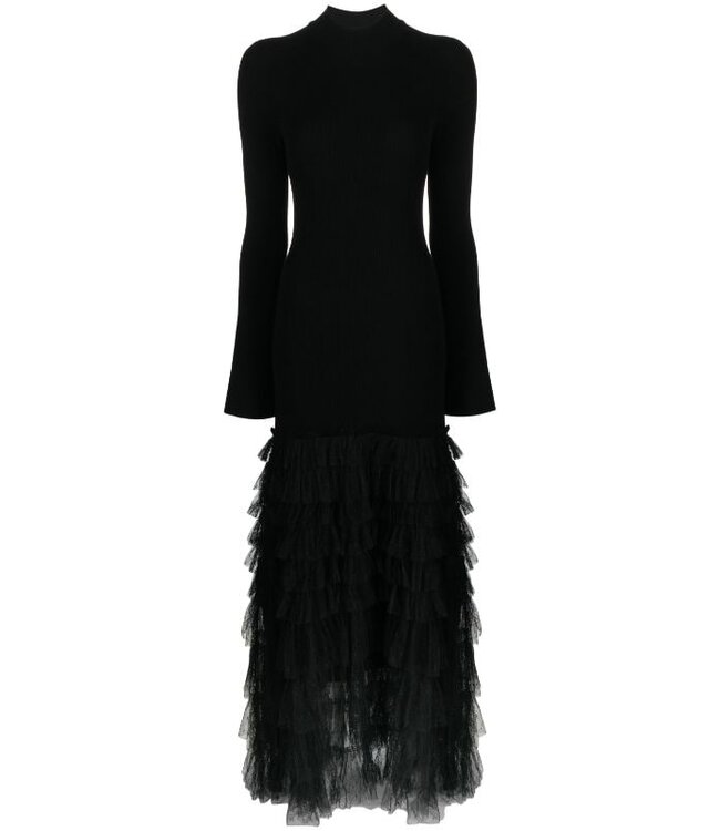 TWINSET Long knit dress with tulle flounces