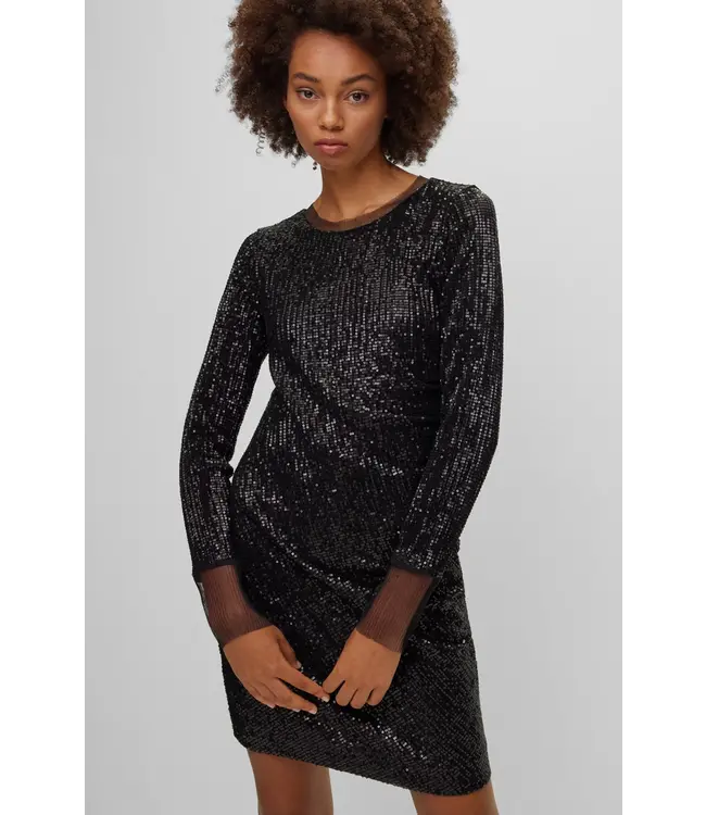 BOSS Robe Cintrée avec Ornements en Paillettes