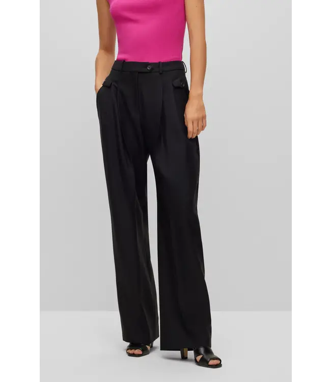 BOSS Pantalon Large à Coupe Décontractée en Sergé de Laine Vierge