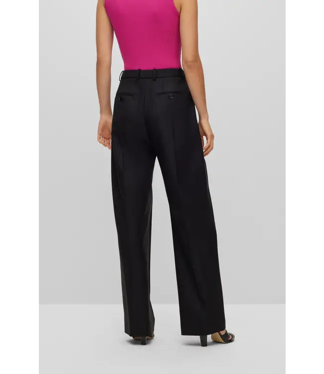 BOSS Wide-Leg Relaxed-Fit Pants in Virgin-Wool Twill