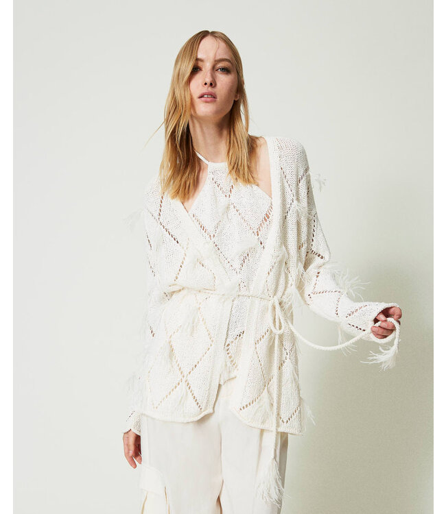 TWINSET Diamond-pattern cardigan with feathers