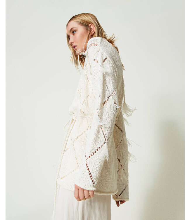 TWINSET Diamond-pattern cardigan with feathers