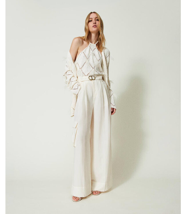 TWINSET Cardigan à motif de diamant avec plumes