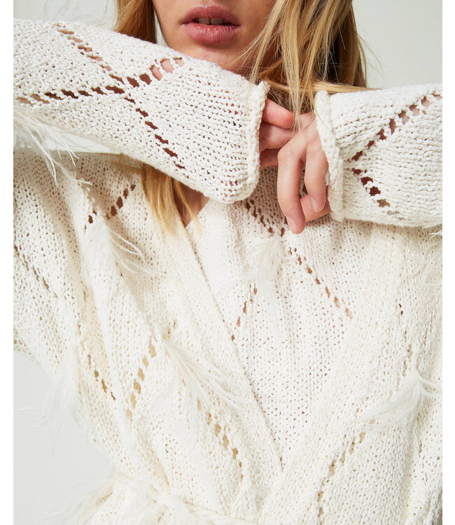 TWINSET Diamond-pattern cardigan with feathers