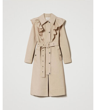 TWINSET Double fabric trench coat with ruffles