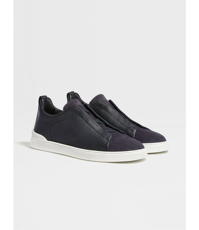 ZEGNA NAVY BLUE LEATHER AND SUEDE TRIPLE STITCH™ SNEAKERS