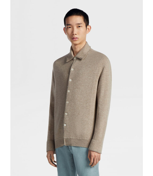 ZEGNA CHEMISE EN CACHEMIRE OASI MÉLANGÉ TAUPE CLAIR