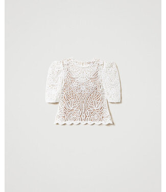 TWINSET Lace-like crochet jumper with balloon sleeves
