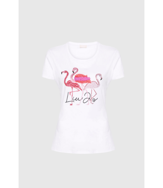 LIU JO Flamingo-appliqué jersey T-shirt