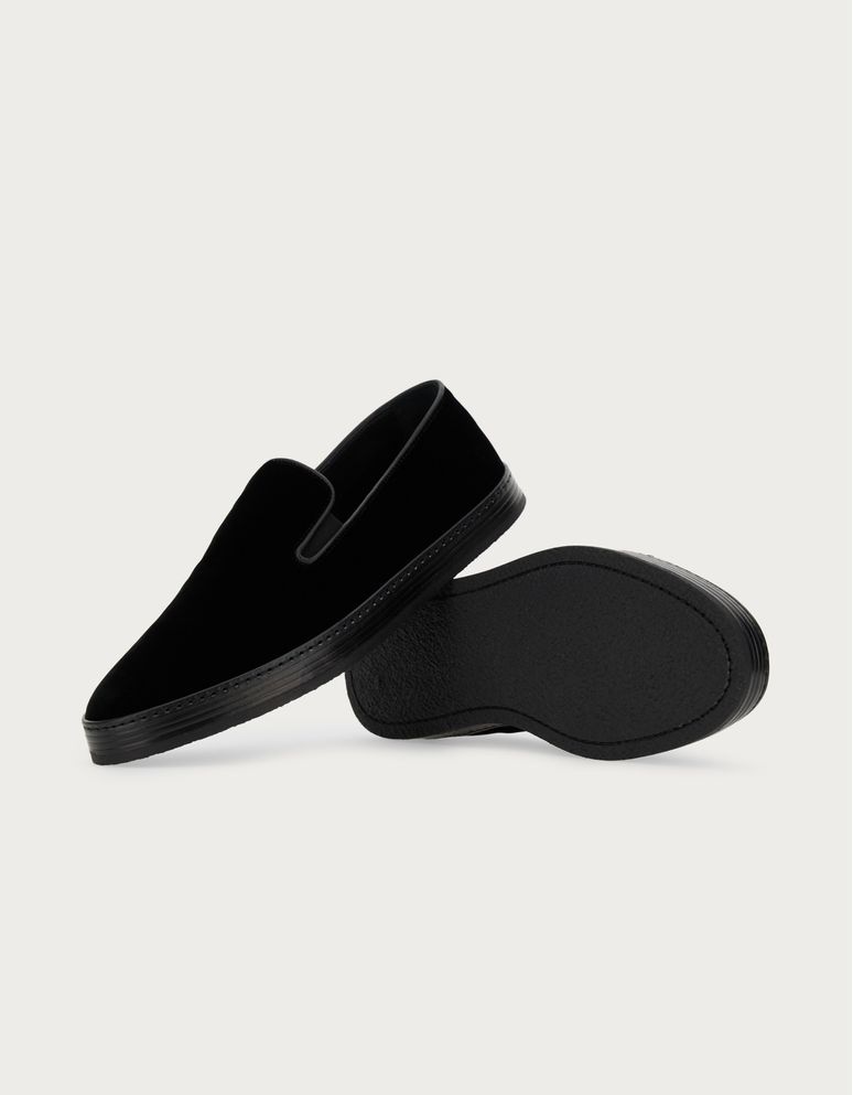 VELVET SLIP-ON WITH BLACK LEATHER DETAILS