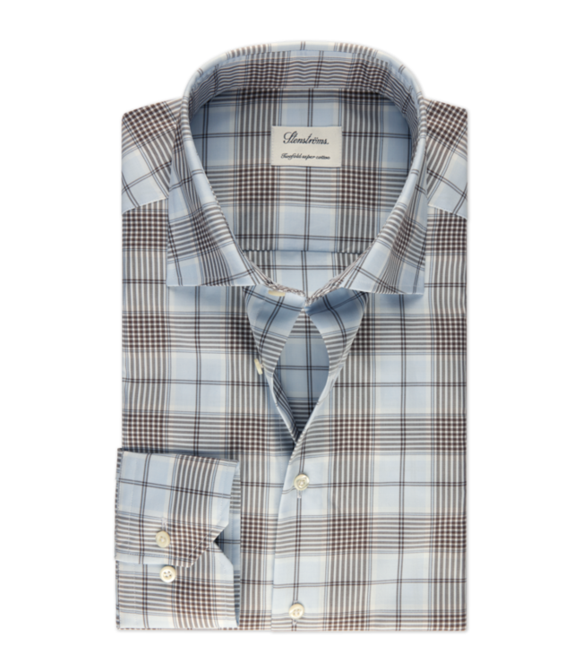 STENSTROMS FITTED BODY Blue Checked Twill Shirt