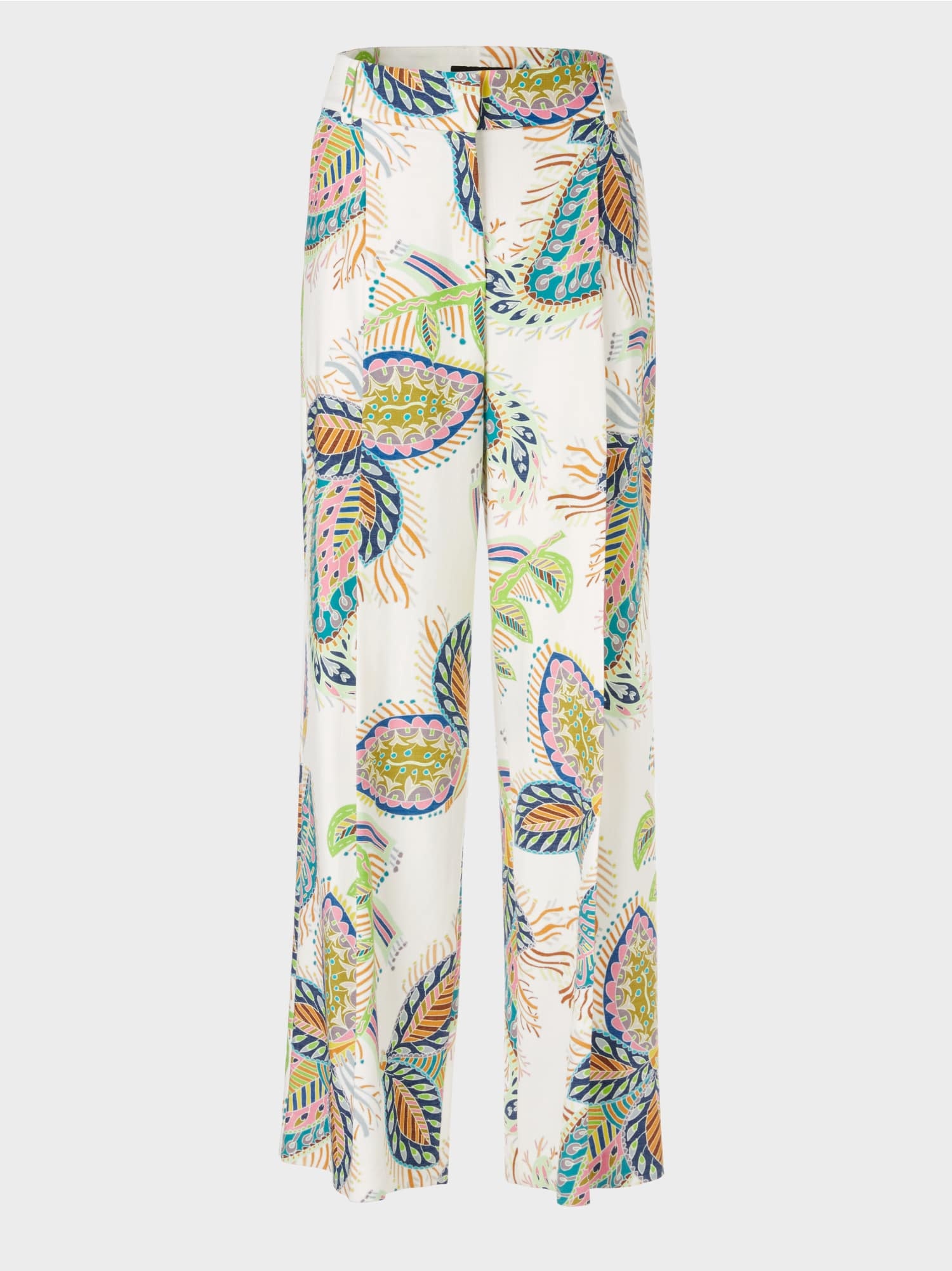 Printed leaf motif pleated pants