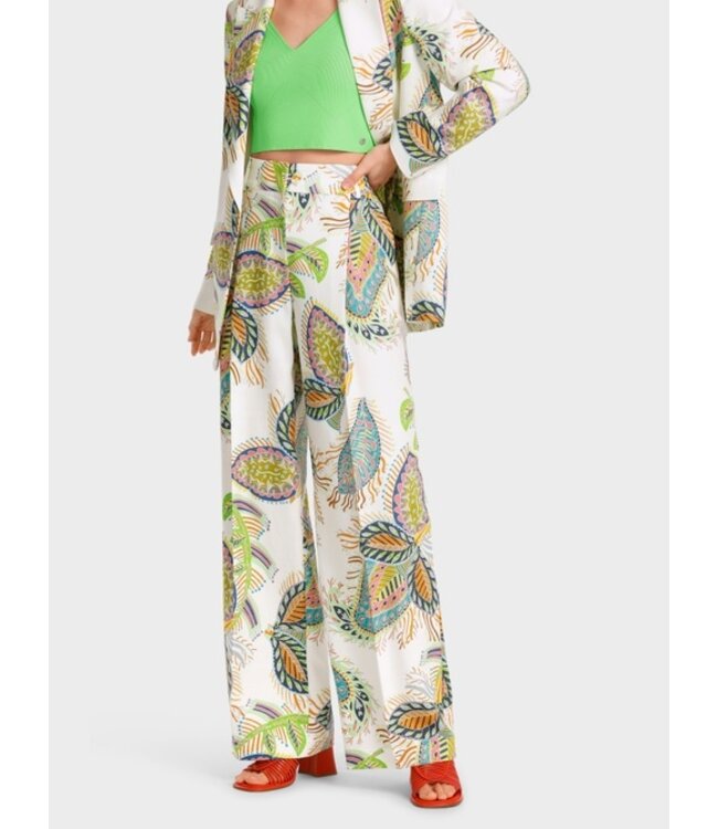MARC CAIN Pantalon à plis à motif de feuilles imprimées