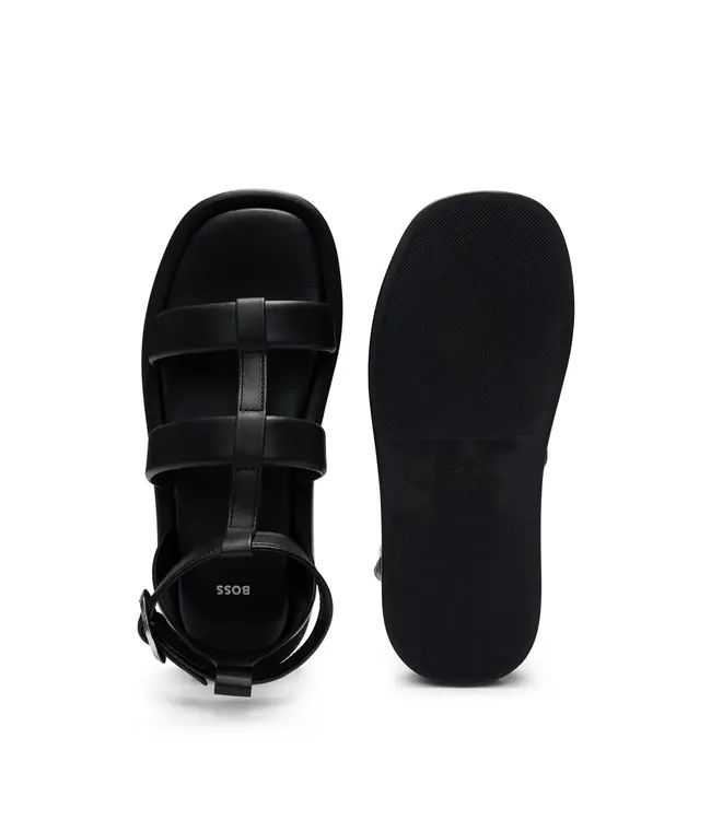 BOSS Sandales en cuir à plateforme avec fermeture à boucle marquée