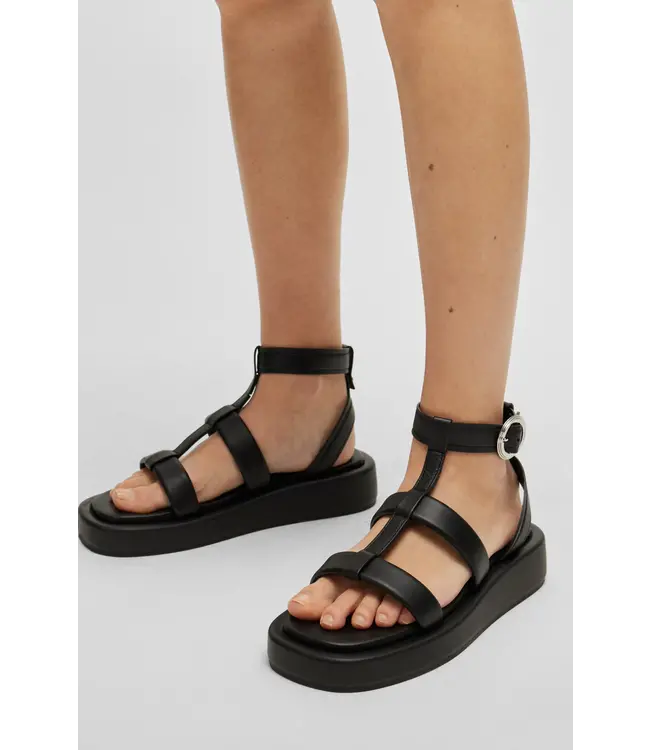 BOSS Sandales en cuir à plateforme avec fermeture à boucle marquée