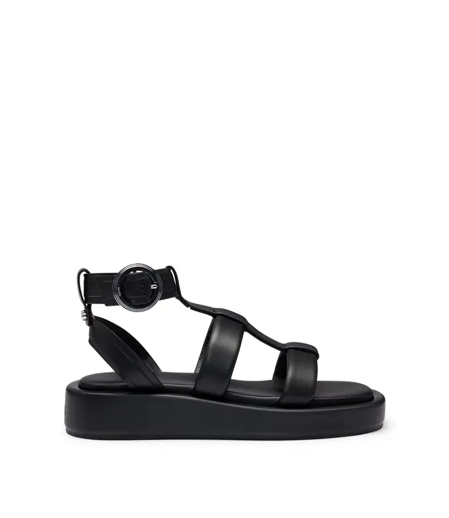 BOSS Sandales en cuir à plateforme avec fermeture à boucle marquée