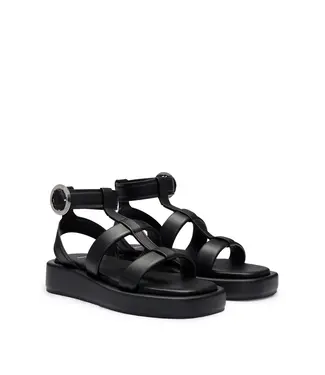 BOSS Platform Leather Sandals with Branded Buckle Closure