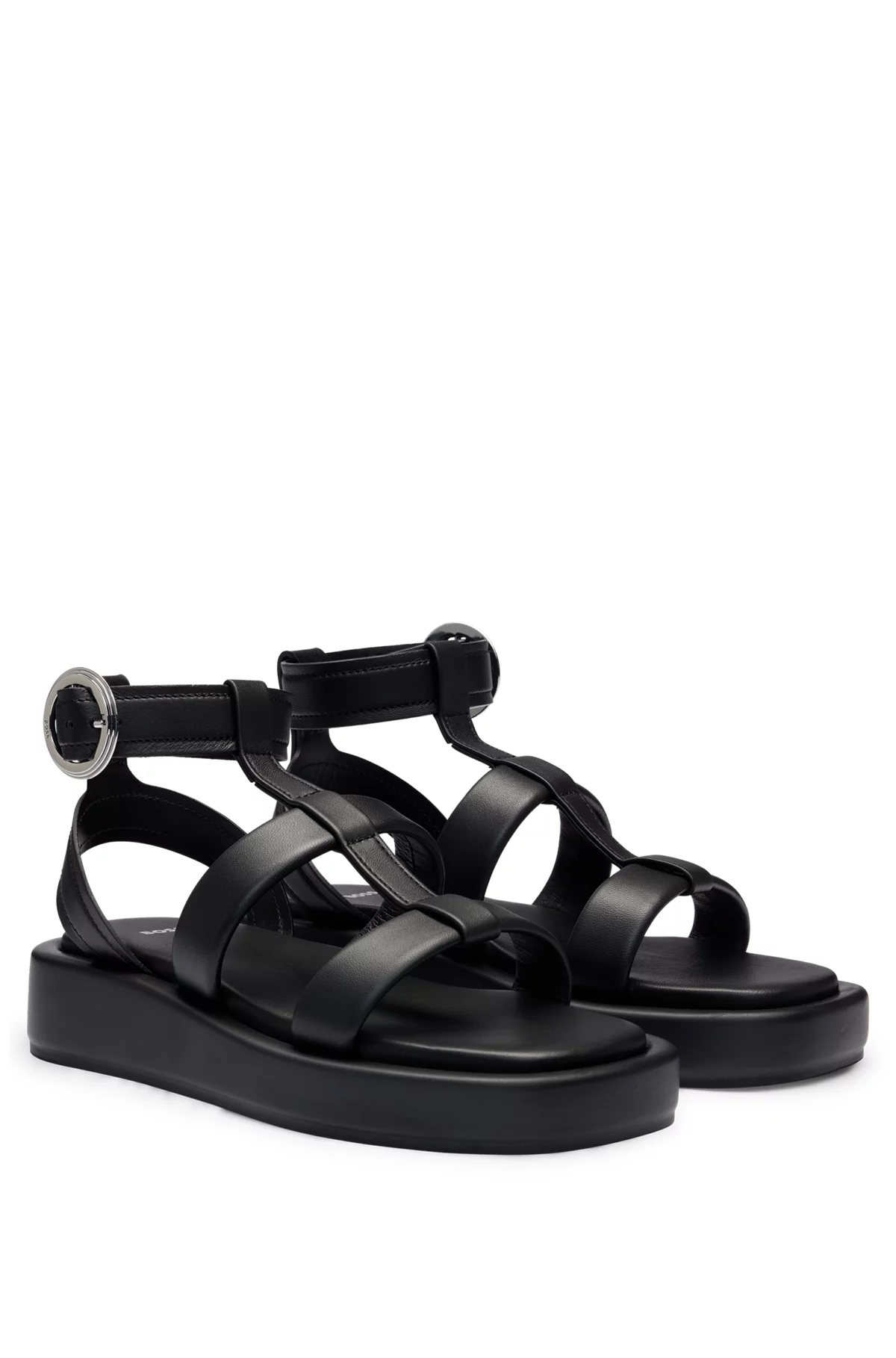 Platform Leather Sandals with Branded Buckle Closure
