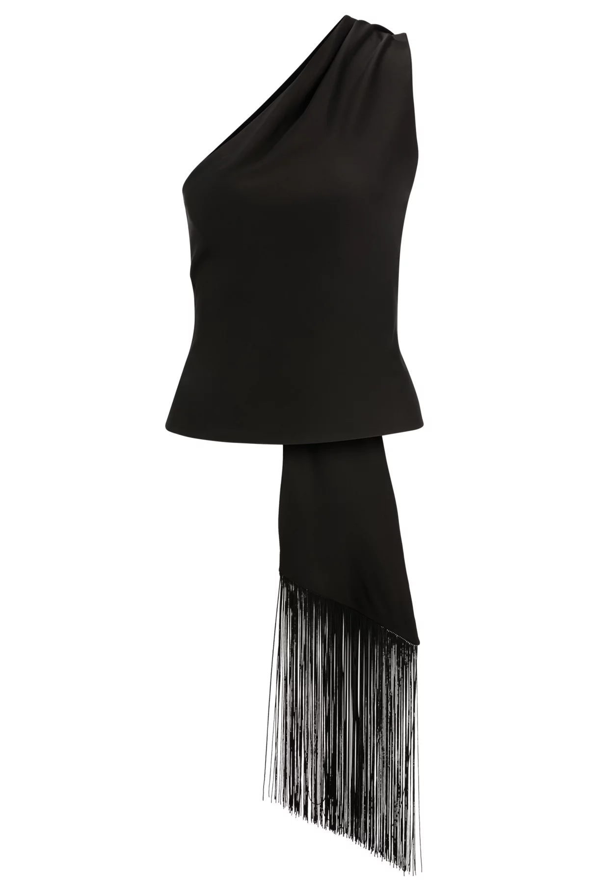 One-Shoulder Blouse with Fringed Scarf Detail