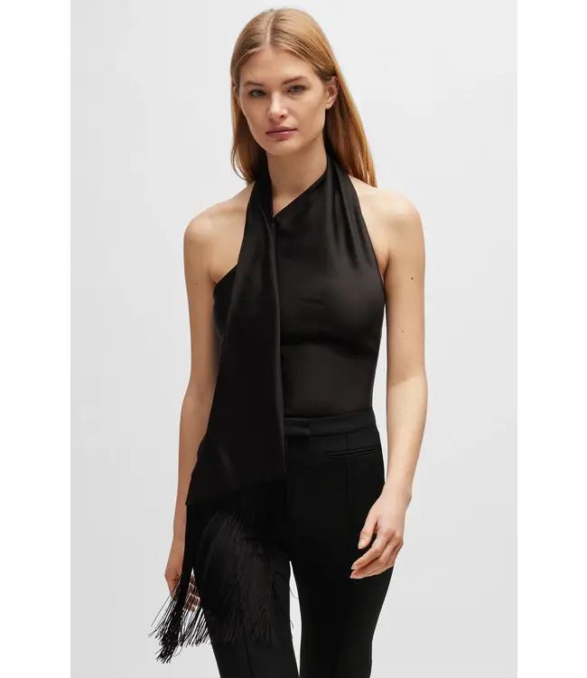 BOSS One-Shoulder Blouse with Fringed Scarf Detail