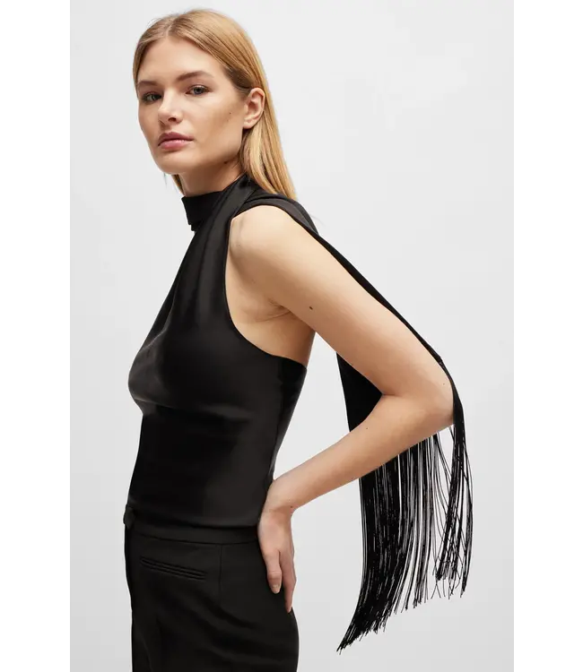 BOSS One-Shoulder Blouse with Fringed Scarf Detail