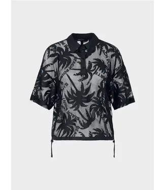 MARC CAIN Mesh Polo Shirt with Palm Tree Design