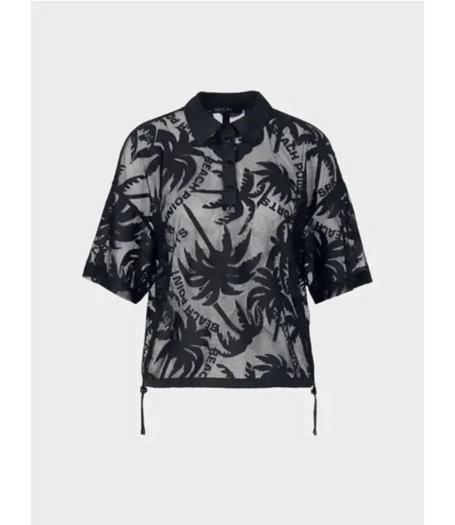 MARC CAIN Mesh Polo Shirt with Palm Tree Design