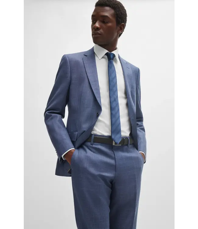 BOSS Slim-Fit Suit in Checked Virgin-Wool Serge