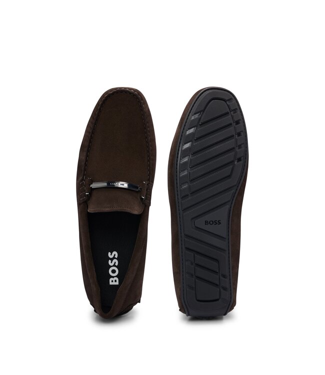 BOSS Suede Moccasins with Branded Hardware and Full Lining