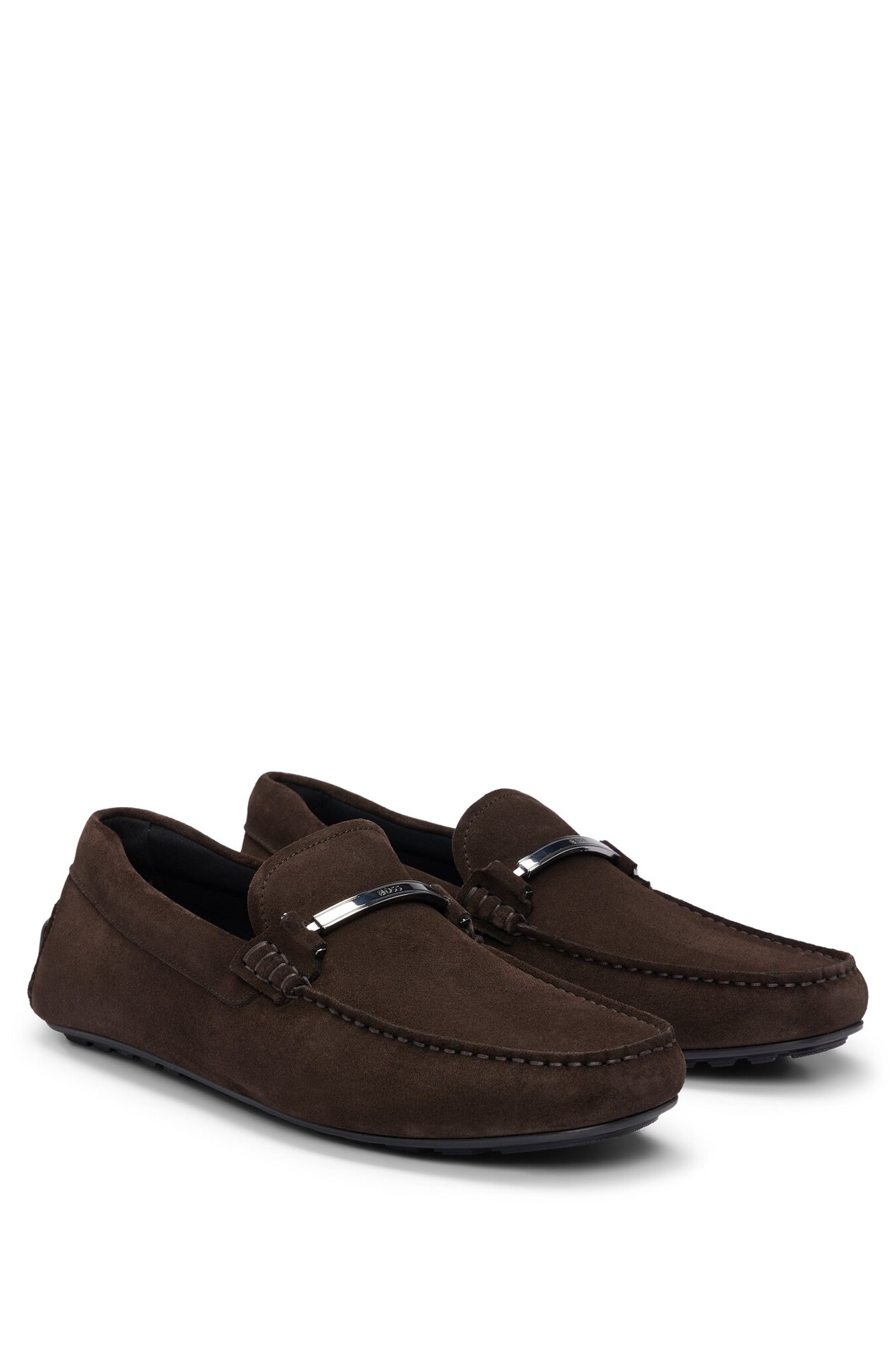 Suede Moccasins with Branded Hardware and Full Lining