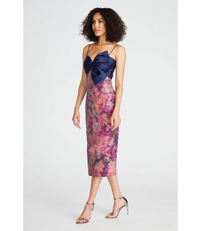 Theia Rosa - Robe cocktail drapée à nœud