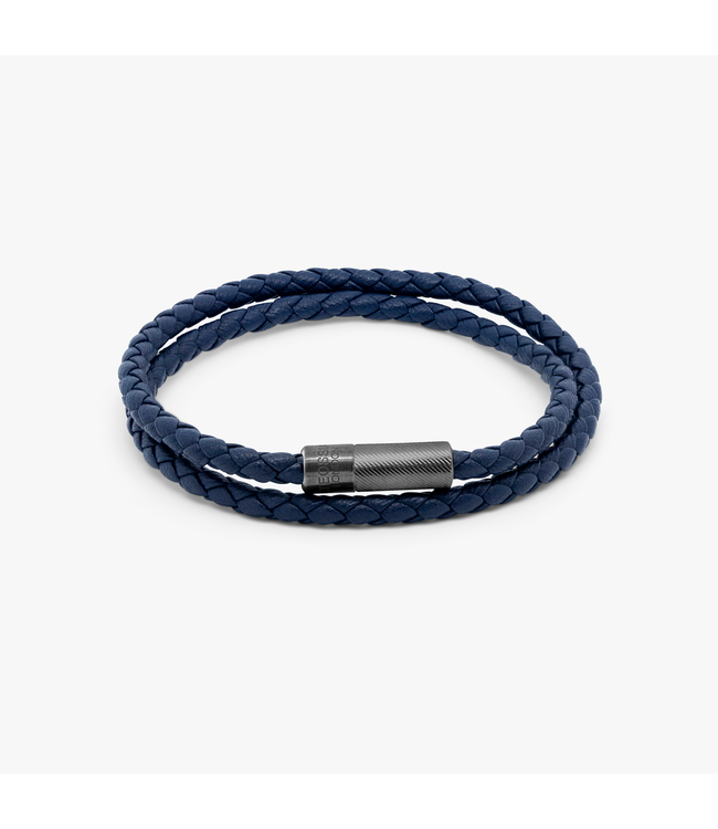 TATEOSSIAN Pop Rigato Double Wrap Leather Bracelet In Navy With Black Ruthenium Silver