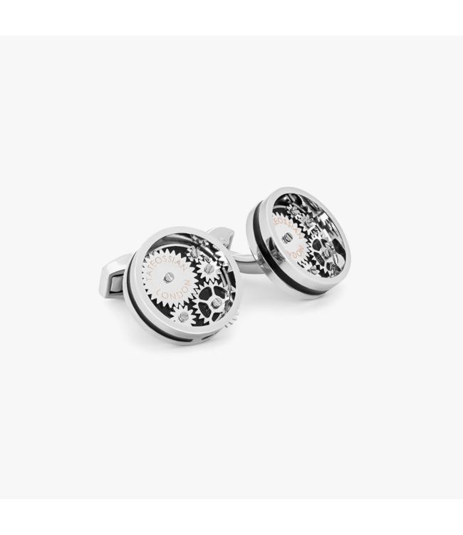 TATEOSSIAN Blue Palladium Plated Carousel Gear Nuovo Cufflinks