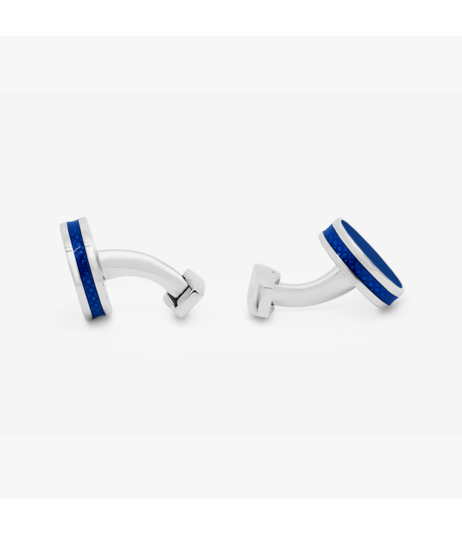 TATEOSSIAN Palladium Plated Tablet Ice Cufflinks With Blue Enamel