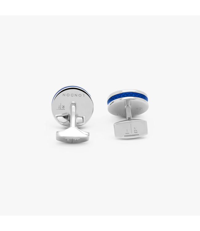 TATEOSSIAN Palladium Plated Tablet Ice Cufflinks With Blue Enamel