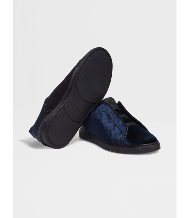 ZEGNA Baskets à triple couture en velours bleu marine