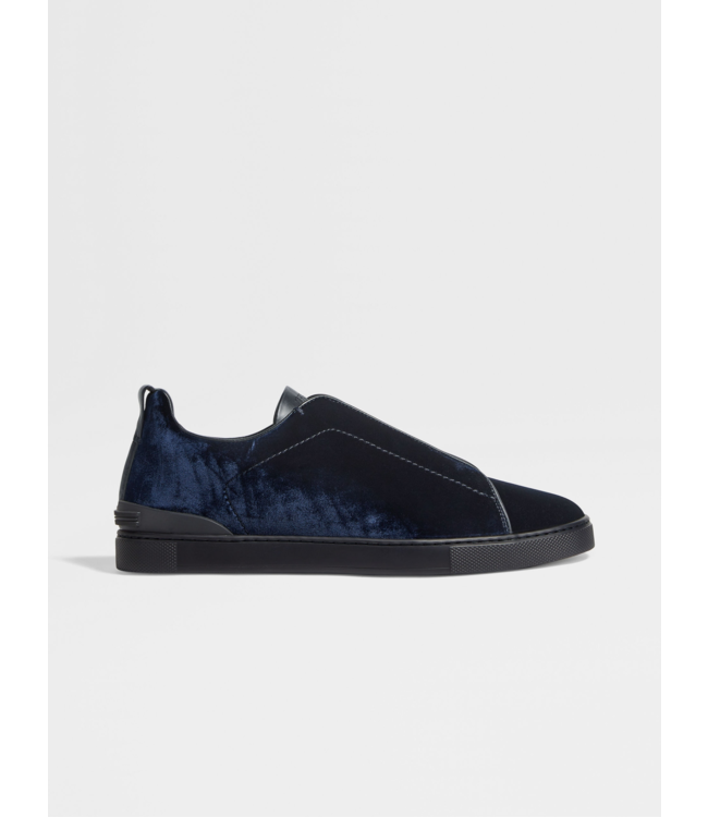 ZEGNA Navy Blue Velvet Triple Stitch Sneakers