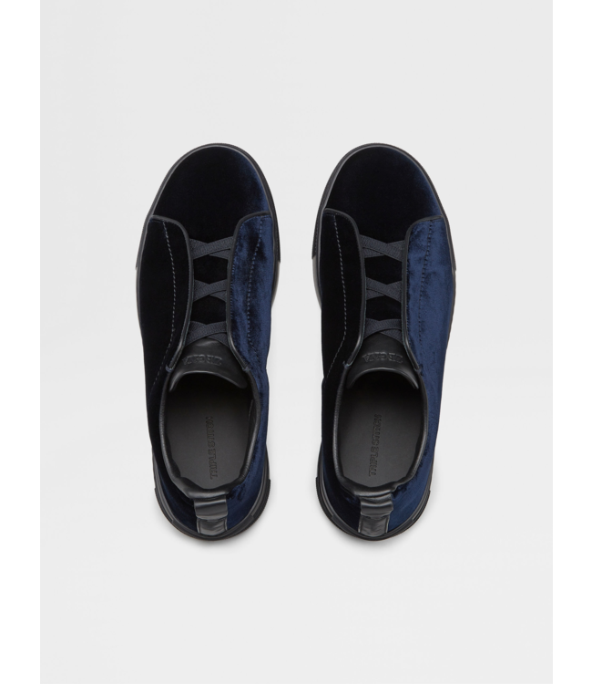 ZEGNA Navy Blue Velvet Triple Stitch Sneakers