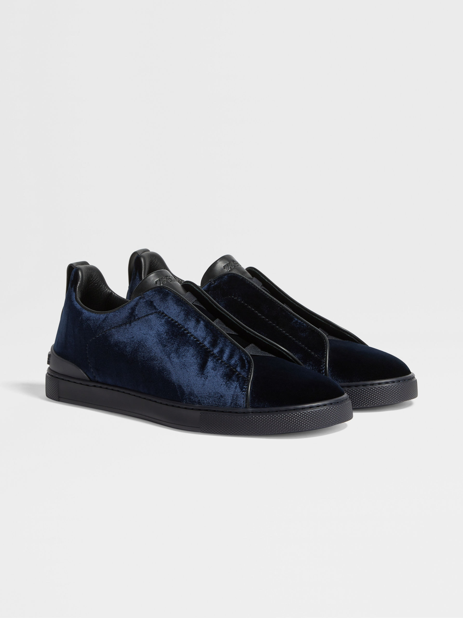Navy Blue Velvet Triple Stitch Sneakers
