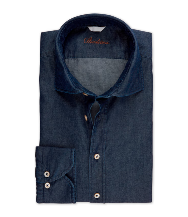 STENSTROMS Slimline Casual Blue Denim Stretch Shirt
