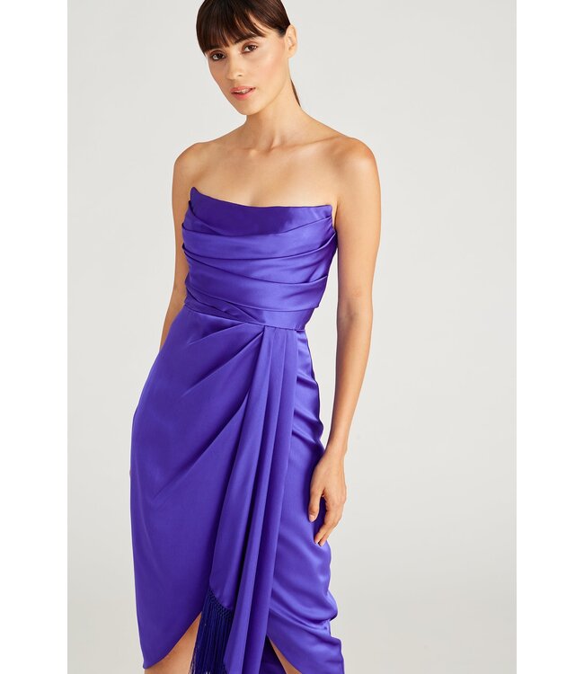 Theia Harriet Draped Fringe Dress