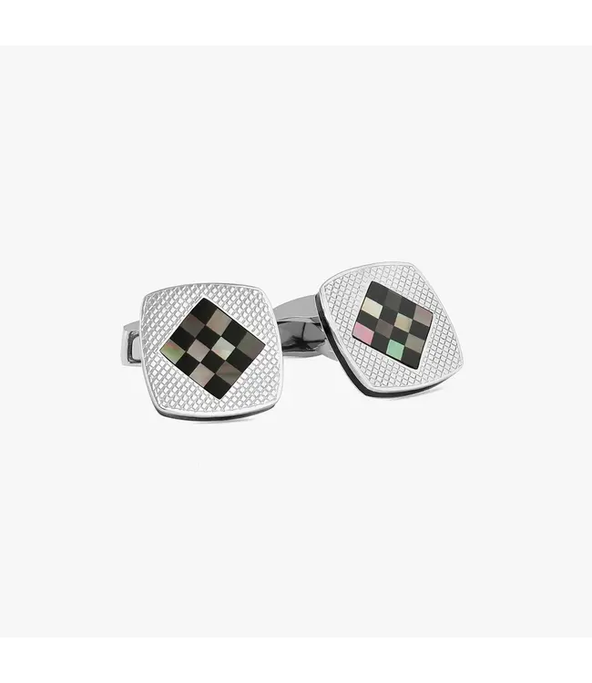 TATEOSSIAN Chequer Cufflinks with Black Mother of Pearl and Onyx in Sterling Silver