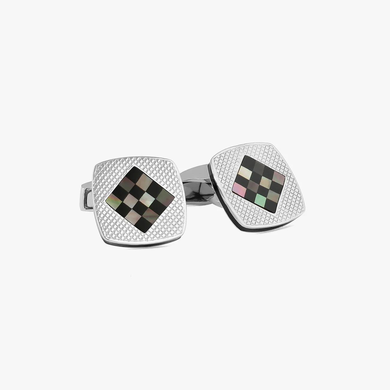 Chequer Cufflinks with Black Mother of Pearl and Onyx in Sterling Silver