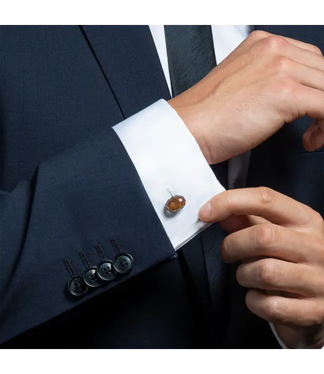 TATEOSSIAN Bronze Rutilated Quartz Cufflinks in Rhodium Plated Sterling Silver