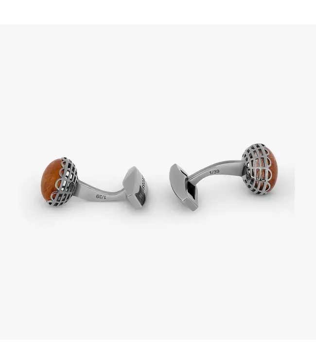 TATEOSSIAN Bronze Rutilated Quartz Cufflinks in Rhodium Plated Sterling Silver