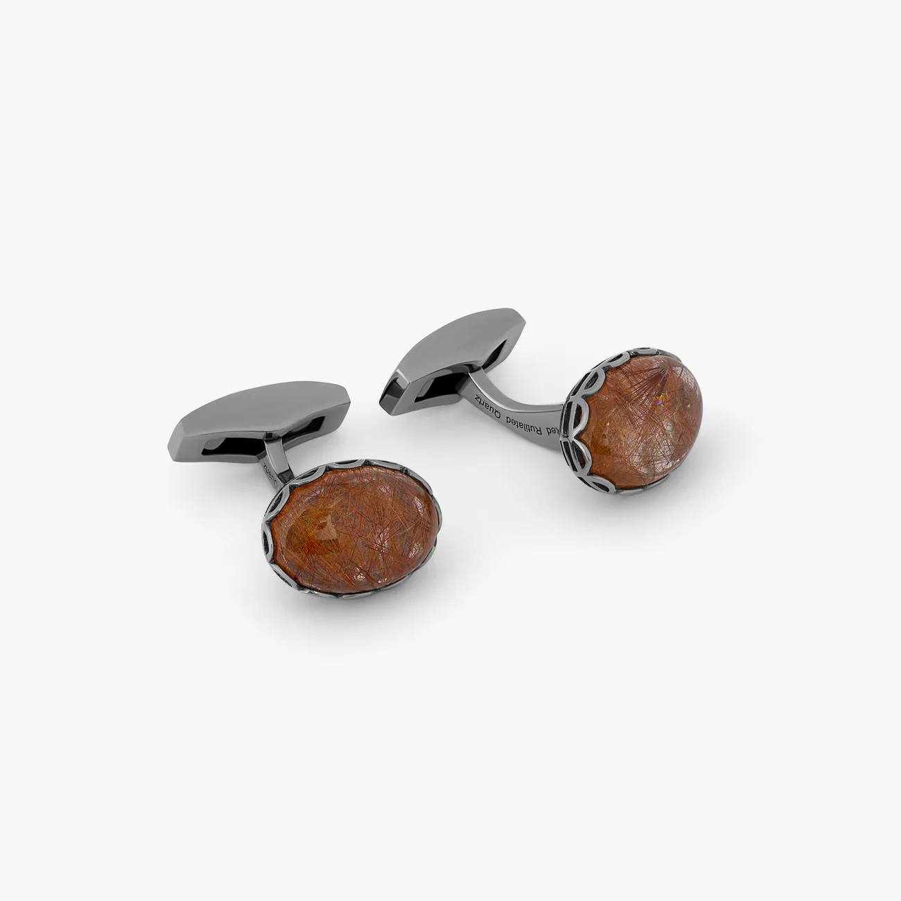 Bronze Rutilated Quartz Cufflinks in Rhodium Plated Sterling Silver