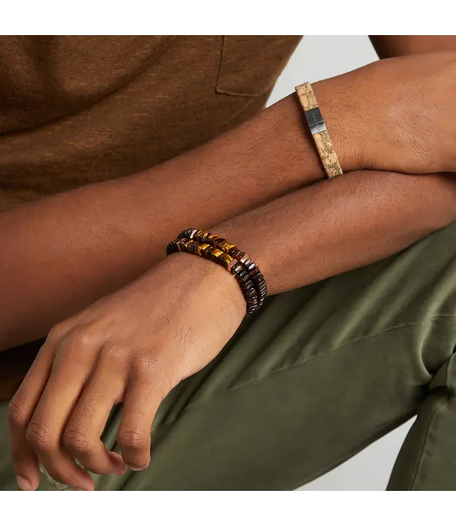 TATEOSSIAN Legno Bracelet in Tiger Eye, Palm and Ebony Wood with Rose Gold Plated Sterling Silver