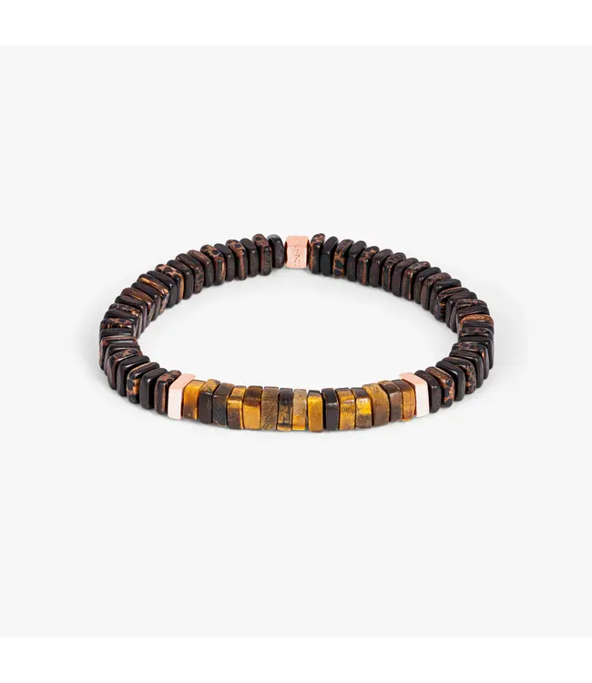 TATEOSSIAN Legno Bracelet in Tiger Eye, Palm and Ebony Wood with Rose Gold Plated Sterling Silver